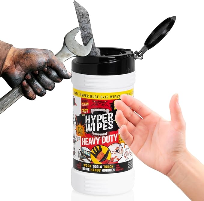 Hyper Wipes, 6 Pack Heavy Duty Hand & Tool Cleaning Wipes, Degreasing, All