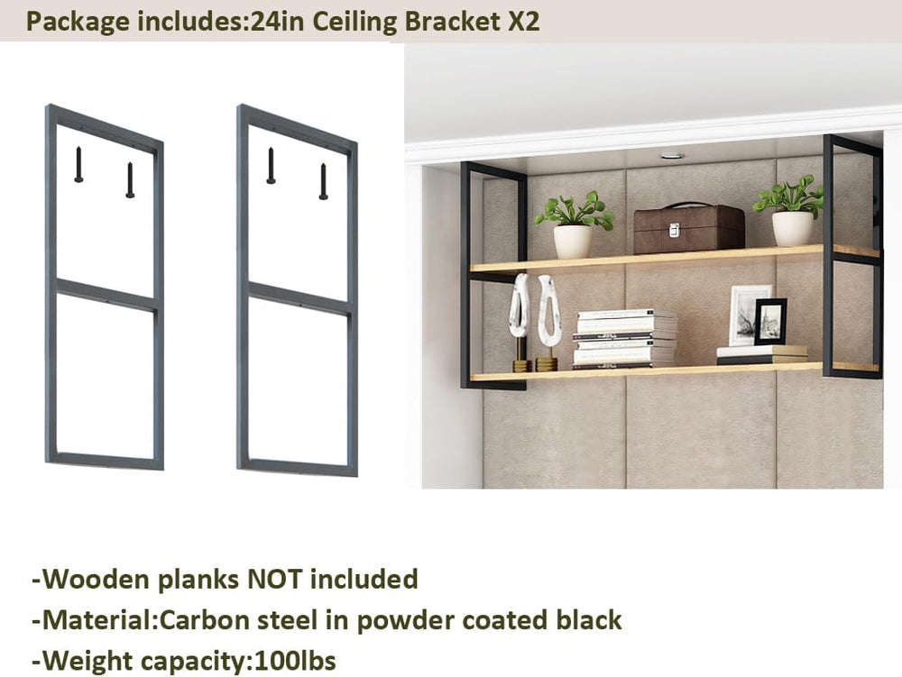 DIYHD 2 Tier Ceiling Mount Pipe Shelf Brackets, Industrial Rustic Black Stora...