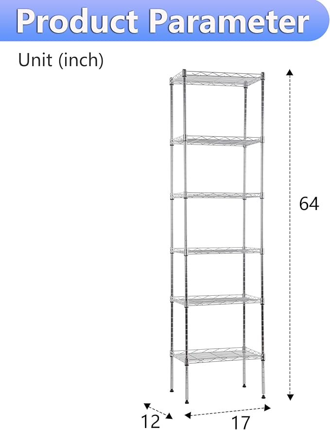 BestOffice Metal Garage Shelving 6 Tiers Garage Storage Shelves Heavy Duty 17”D