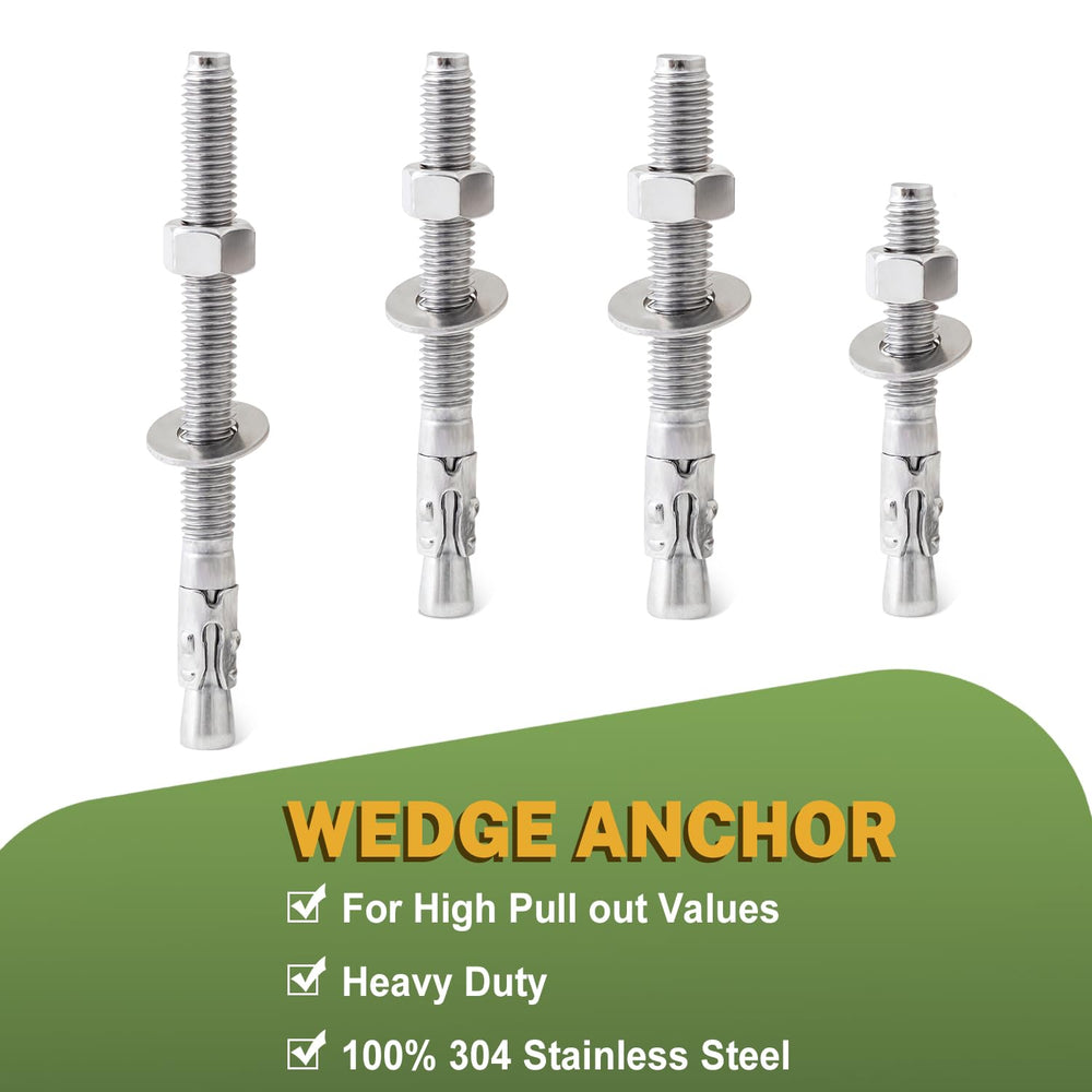 LIONMAX Stainless Steel Concrete Anchors, 3/8" x 5" Wedge Anchors, ...