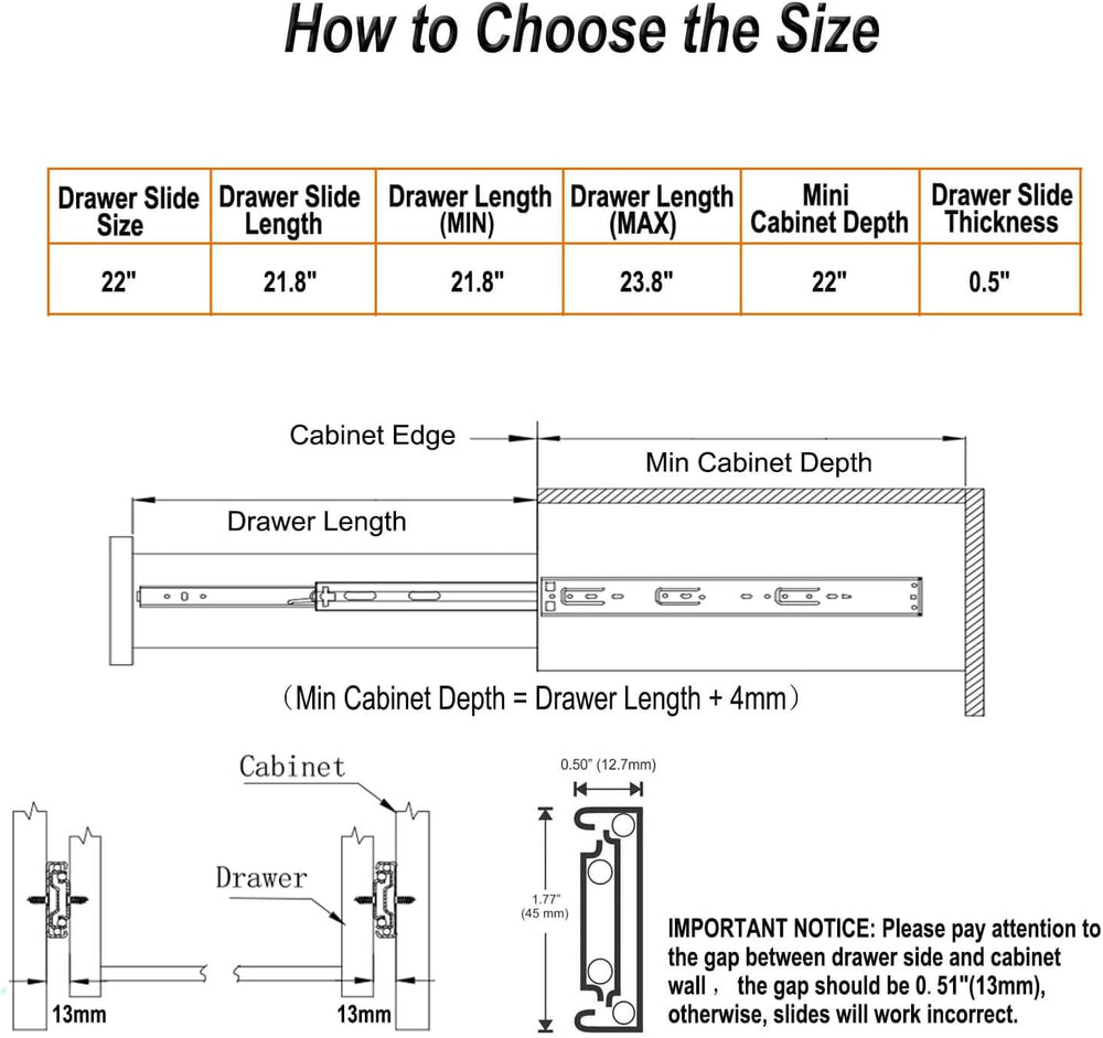 OCG Soft Close Drawer Slides 22 Inch (10 Pairs), Full Extension Ball Bearing ...