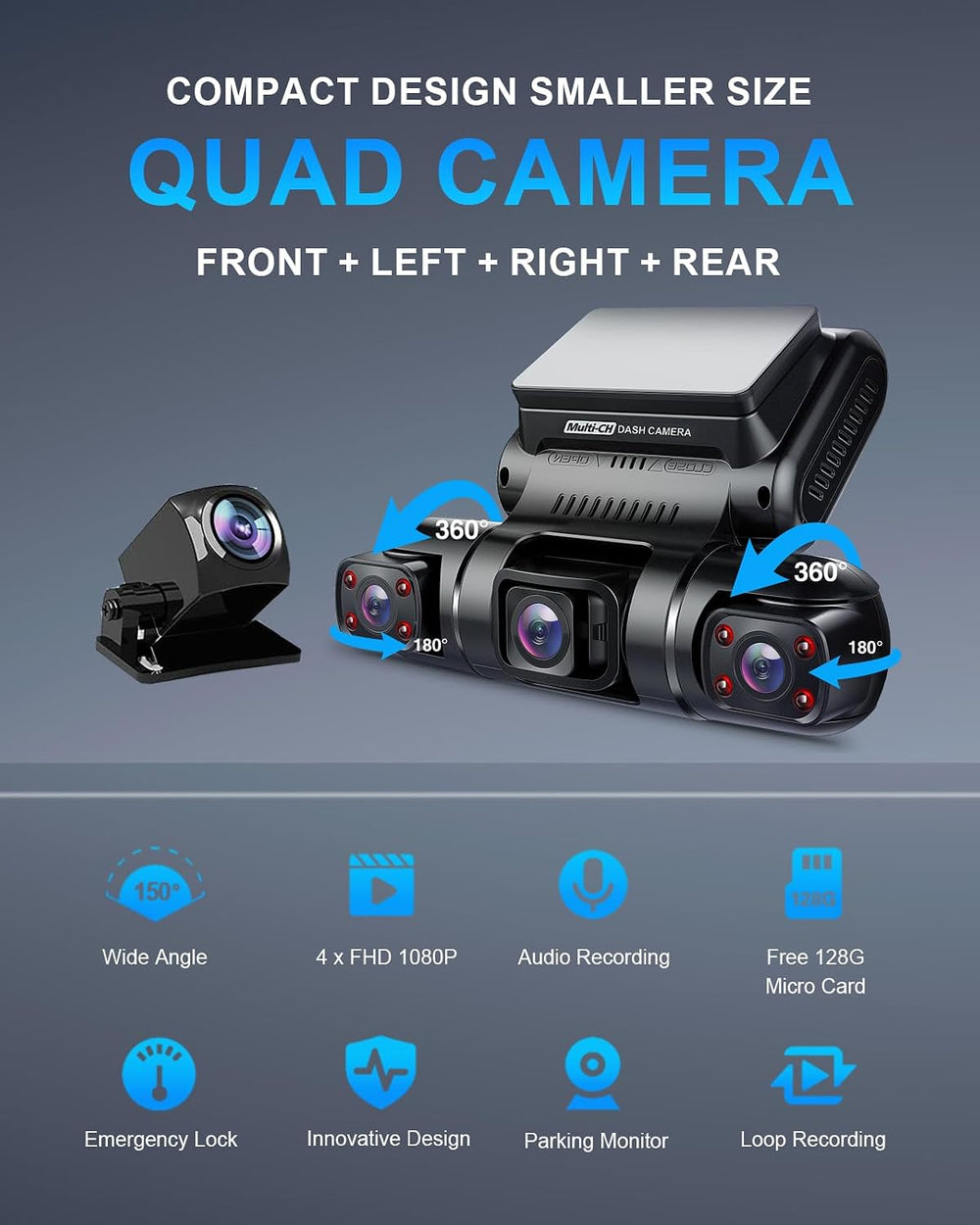 PRUVEEO 360° 4 Channel Dash Cam Front and Rear Inside Left Right, Dash Camera...