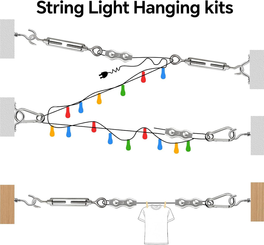 UZE String Light Hanging Kit, 300 FT Coated Stainless Steel 304 Wire Rope