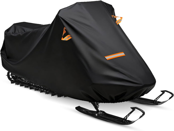 Snowmobile Cover, 420D Durable Oxford Fabric Waterproof sled ski Cover with Reflective Handles, Elastic Bottom (Black L Fits Length 130" x 51" x 48")