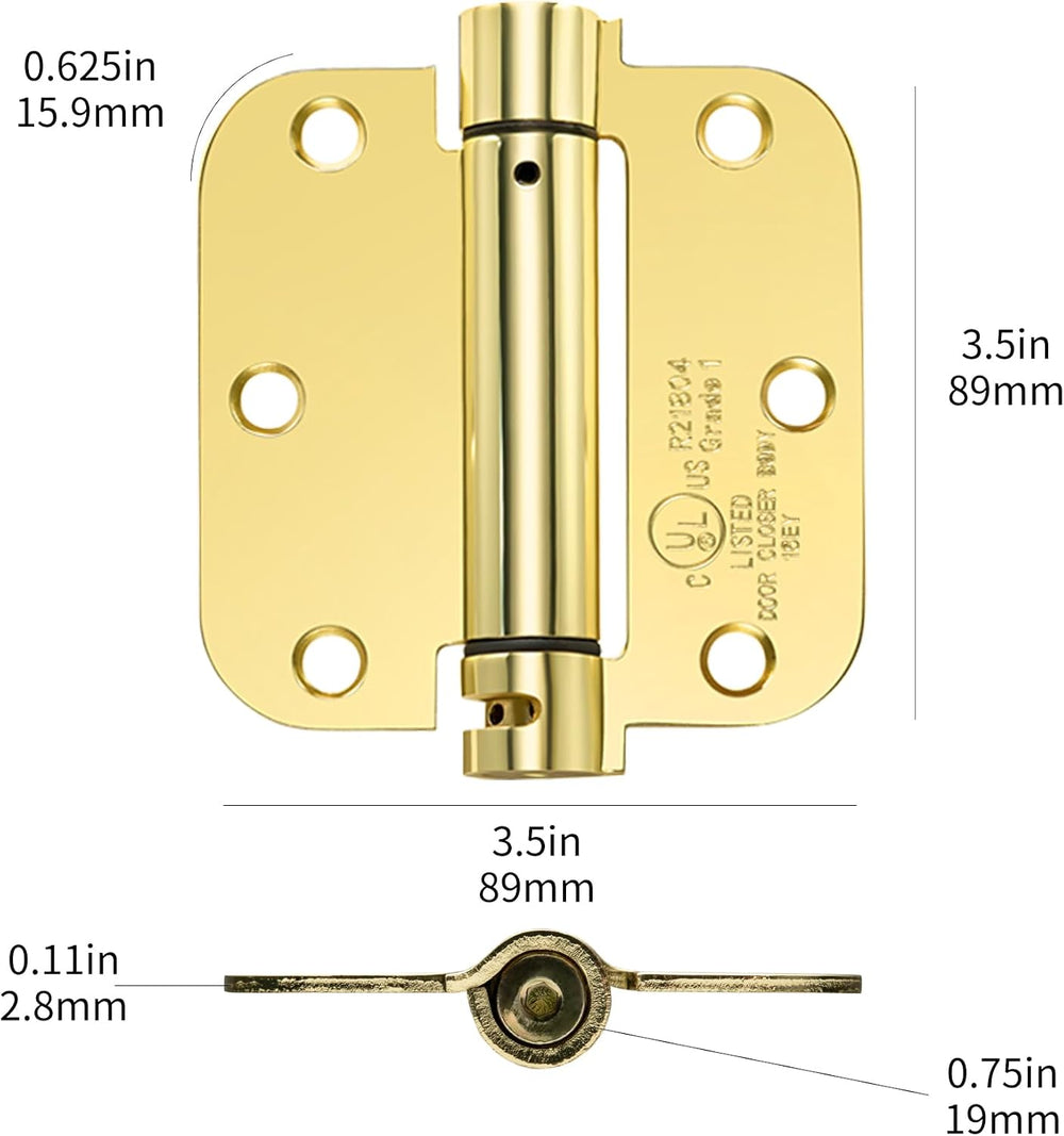 Sophia 4 Pack Self-Closing Door Hinge 3.5 Inch Rounded 5/8 Radius, Spring Loa...
