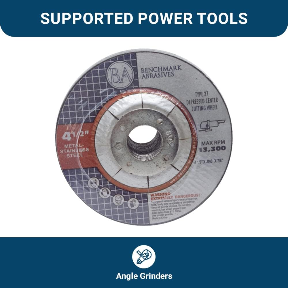 Benchmark Abrasives Grinder Cut Off Wheels 4 1/2 Inch Aluminum Oxide Depresse...