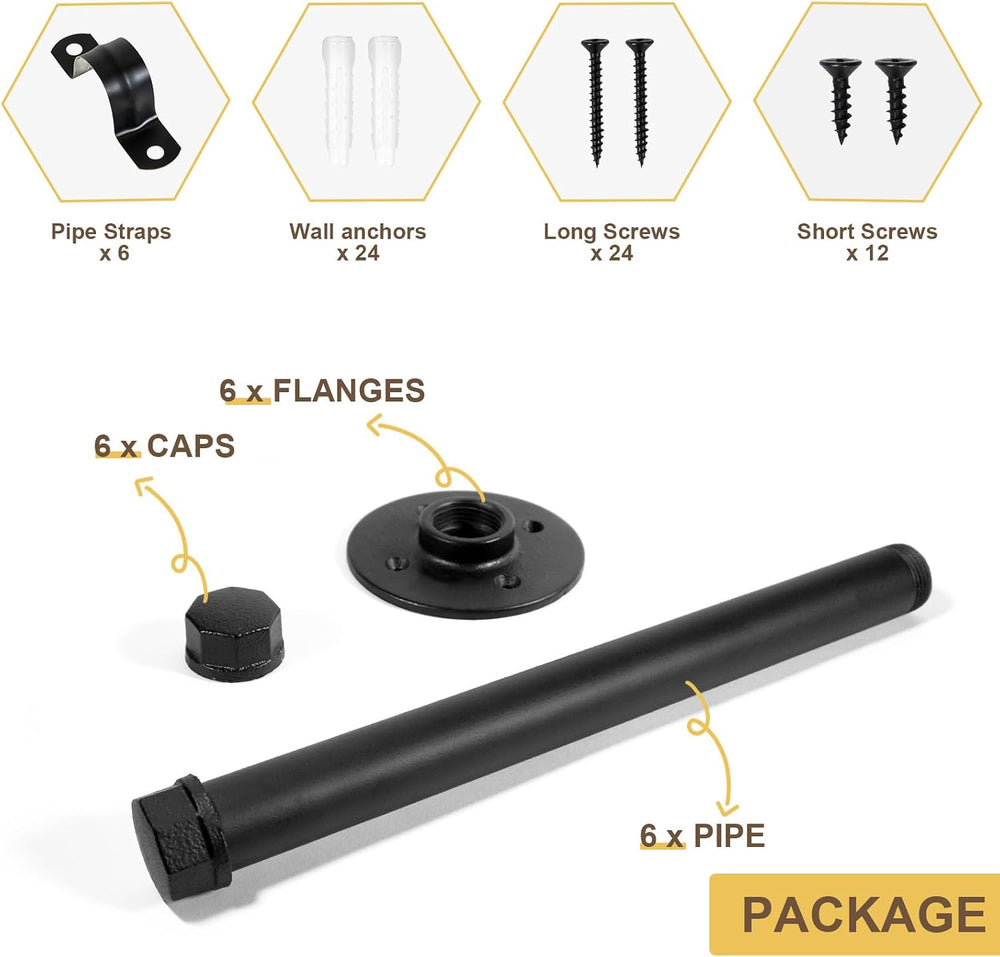 Pintuson 6 Pcs Industrial Pipe Clothes Bar 10 Inch - Wall Mount Clothing Rack...