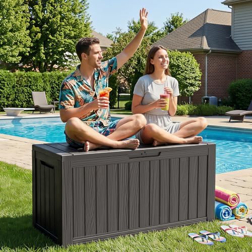 DRATO 155 Gallon Deck Box Waterproof Outdoor Storage Box with Wheels, Black