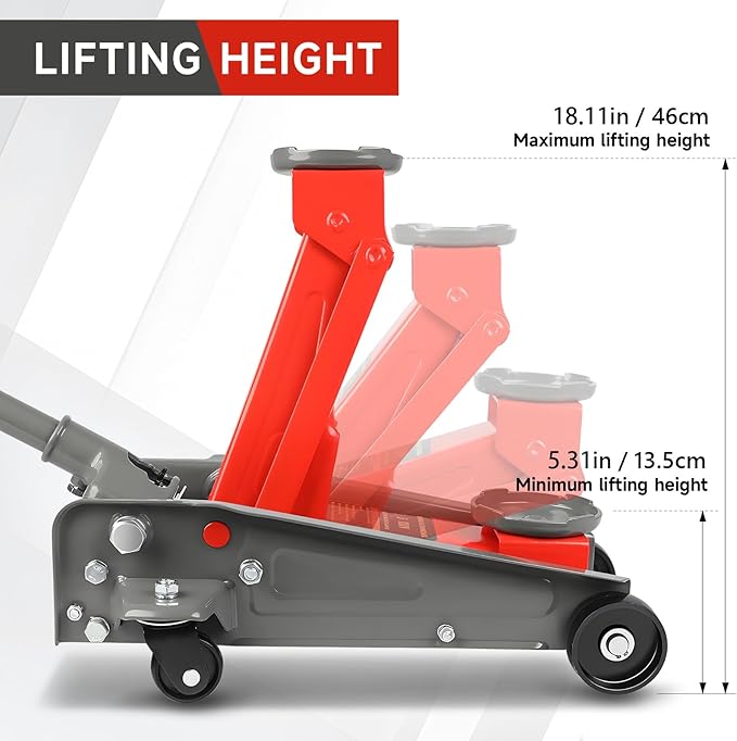 3 Ton Floor Jack, 6600 LBS Heavy Duty Hydraulic Floor Jack, Lift Range:5.31