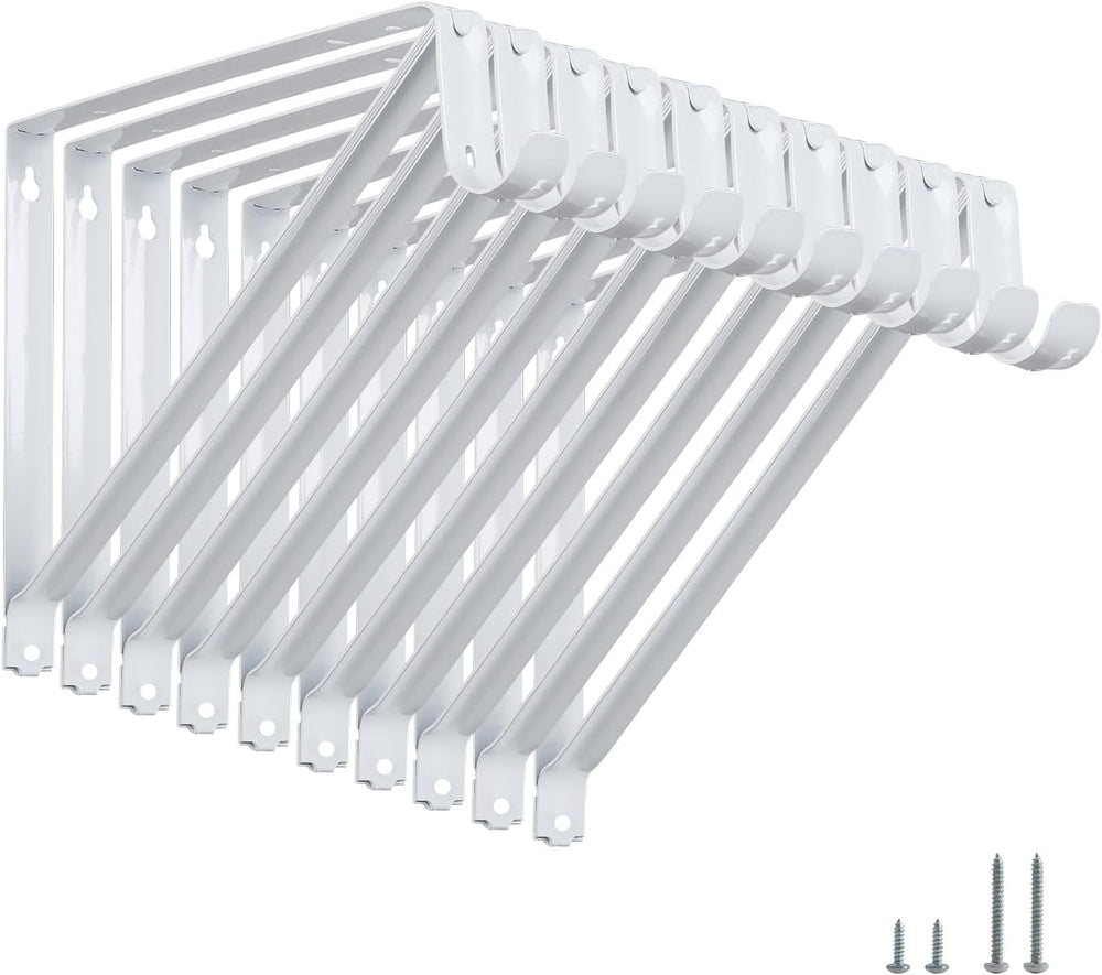 Closet Rod Brackets 11x9.5in, 10 Pack Closet Shelf Brackets, White