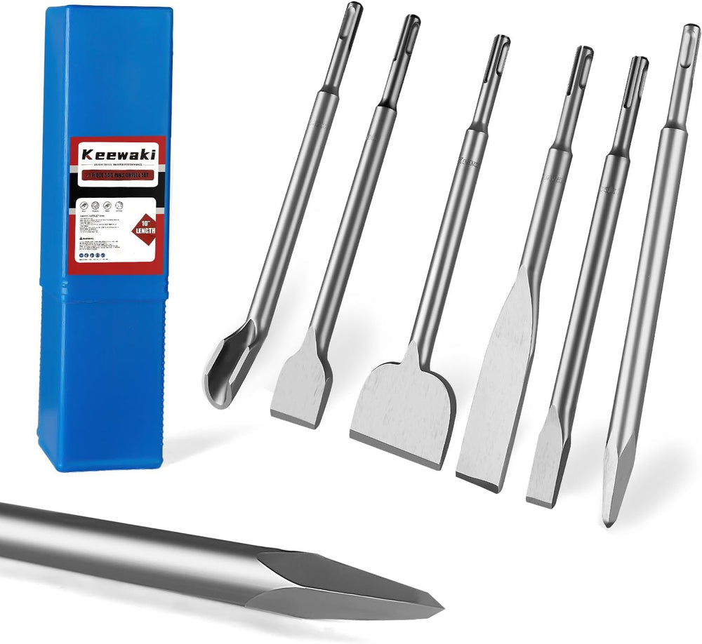 7PCS SDS Plus Chisel Set with Case, 10-Inch Rotary Hammer Chisels for Concret...