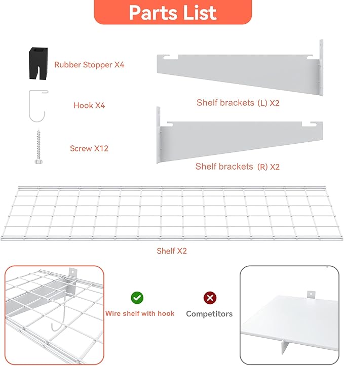 TORACK 2 Pack Garage Storage Wall Shelves