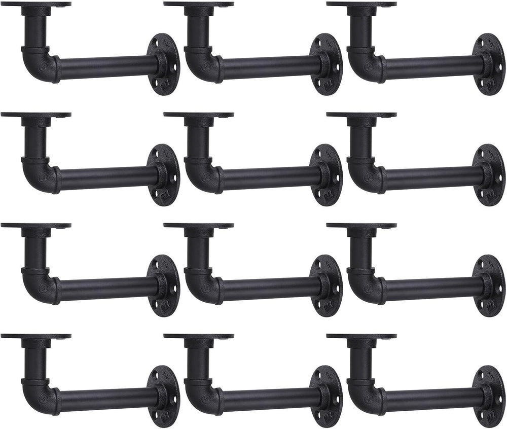 MUZIK 12Pc 7"×4" L Pipe Shelf Bracket, Heavy Duty Wall Mount, DIY S...
