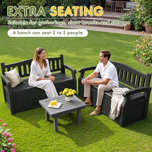 Greesum 80 Gallon Storage Bench Outdoor Deck Box with Armrest, Black