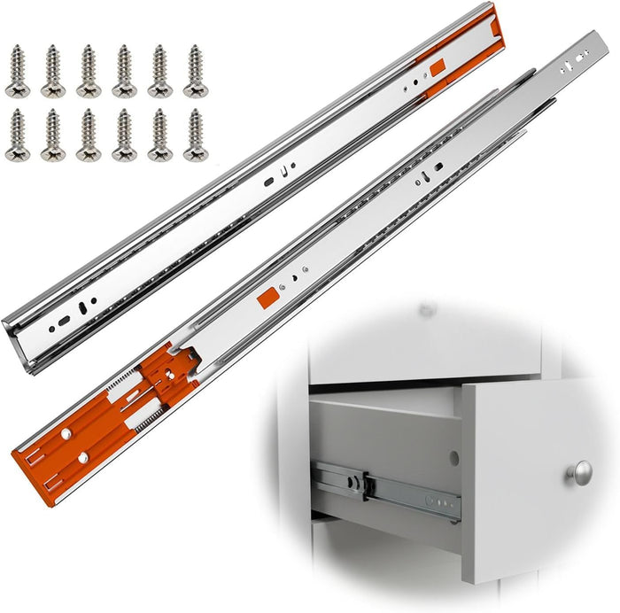 2 Pair Side‑Mount 3‑Section Full Extension Soft‑Close Drawer Slides,16 Inch /40.6cm Heavy‑Duty Cold‑Rolled Steel Ball Bearing Slides, Quick Release,100LB(45kg) Capacity for Kitchen & Dresser