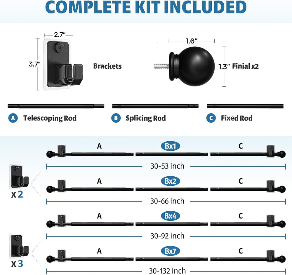 No Drill Curtain Rod for Windows 25 to 49 Inch - 2.0 Dual-Fix Adhesive & ...