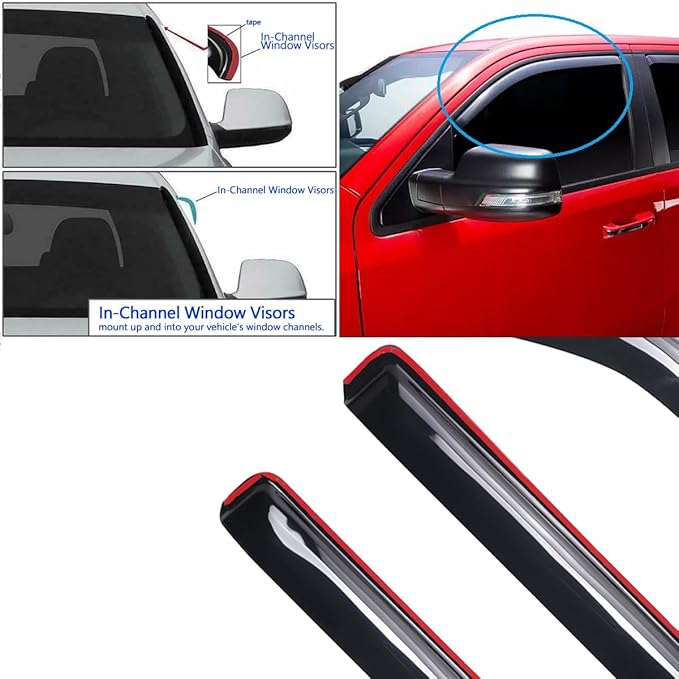 Side Window Deflector Visor Rain Guard, in-Channel Style Shatterproof Dark Sm...