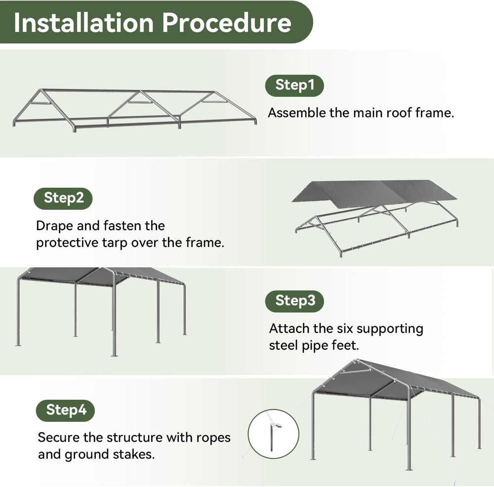Aoxun 10x20 Carport Heavy Duty Carport Potable Car Canopy Garage, Gray