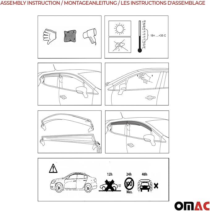 OMAC Window Visor Vent Rain Guard Deflector (2 Pcs)