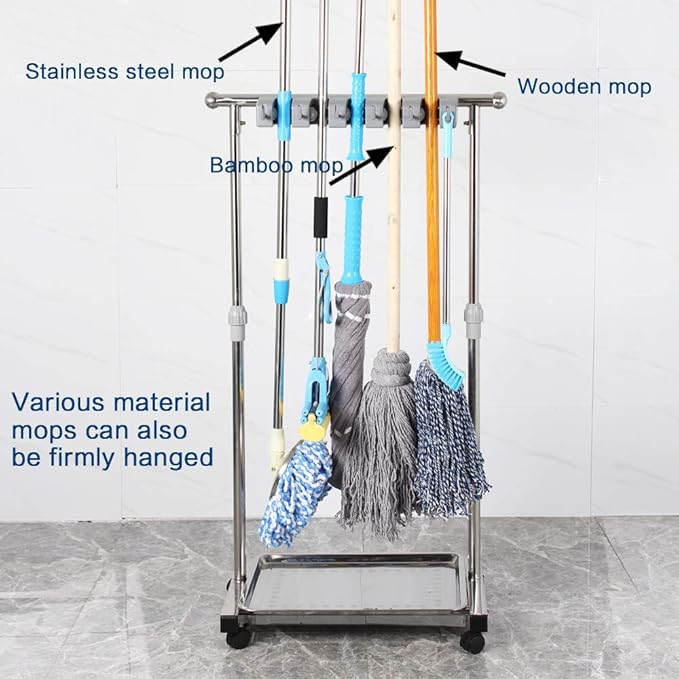 movable mop broom holder put wet mops floor standing cleaning tool rack