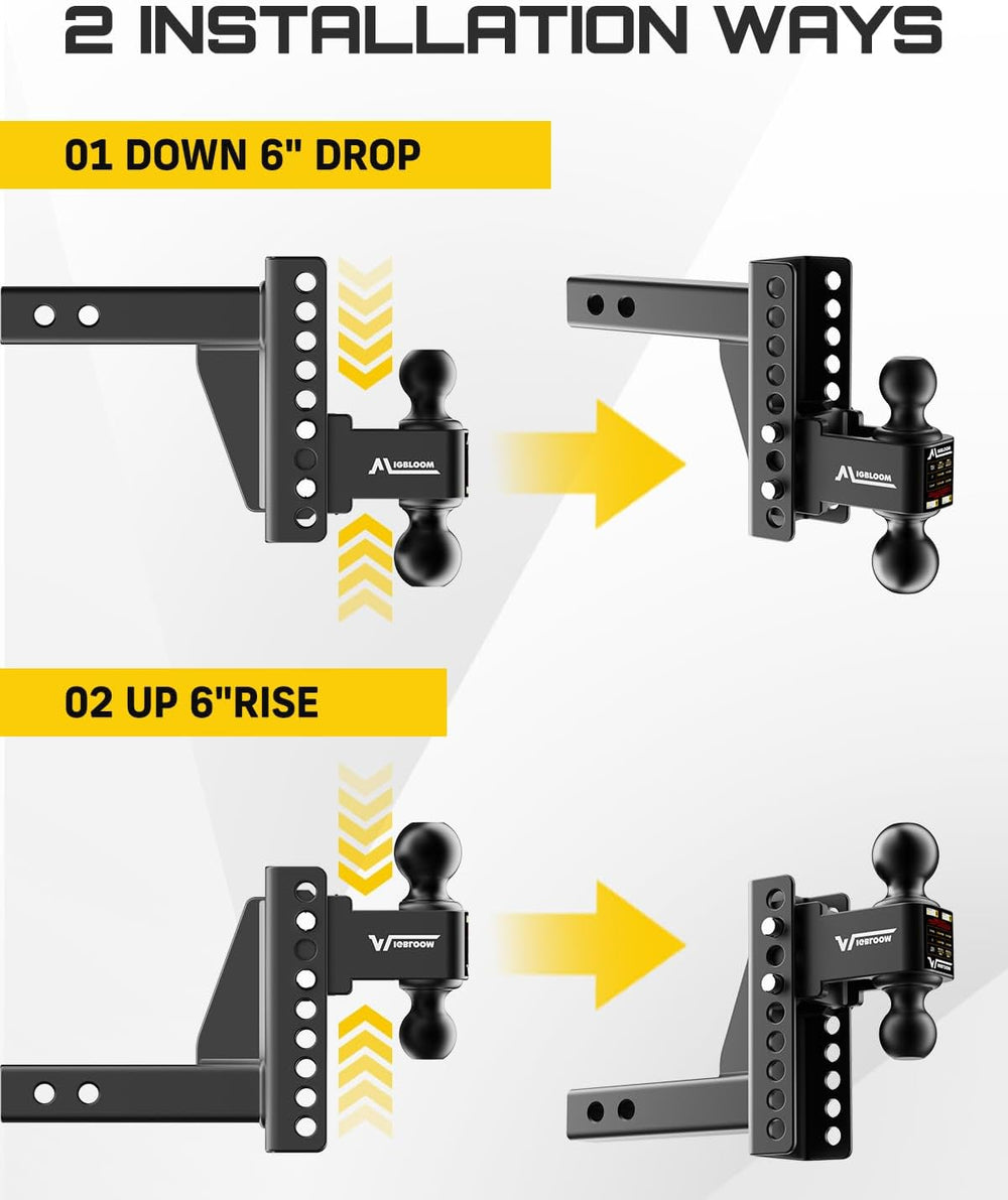 Adjustable Trailer Hitch for 2" Receiver, Heavy Duty Drop Hitch with 6&q...