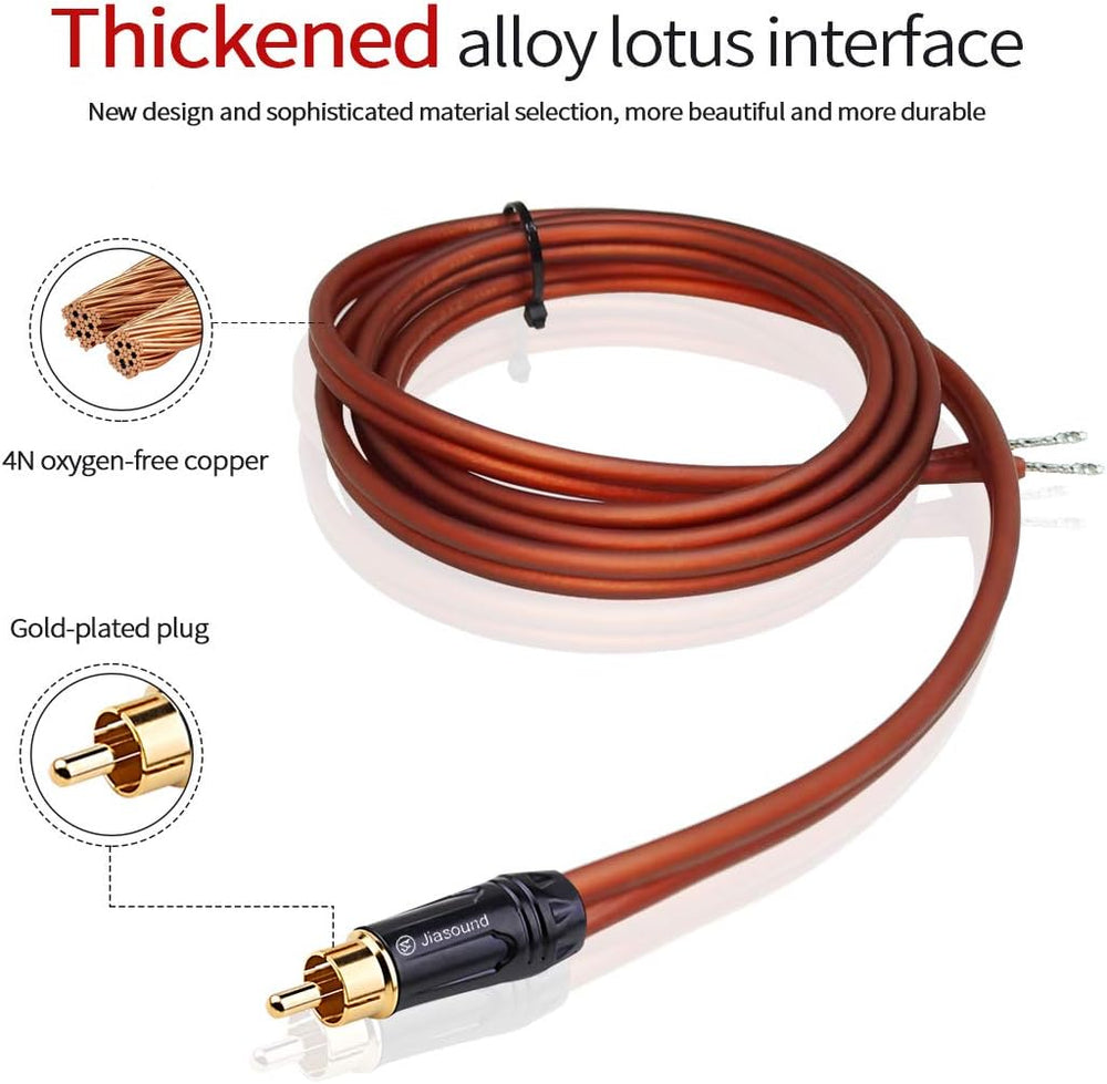 Yuchenfeng Gold-Plated RCA to Bare Wire Speaker Cable - 14AWG OFC Copper Audi...