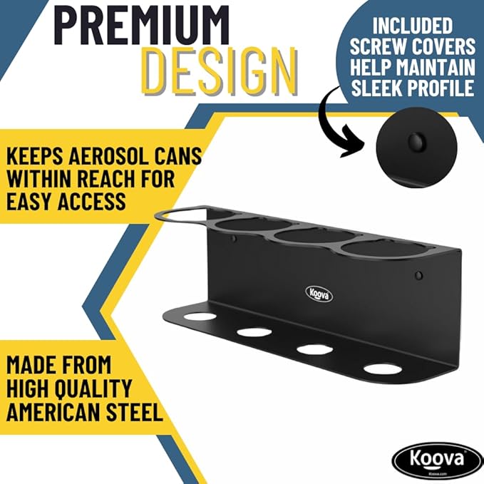 Koova 4 Aerosol Spray Can Holder | Easy Install Wall Mount | Heavy-Duty Powder