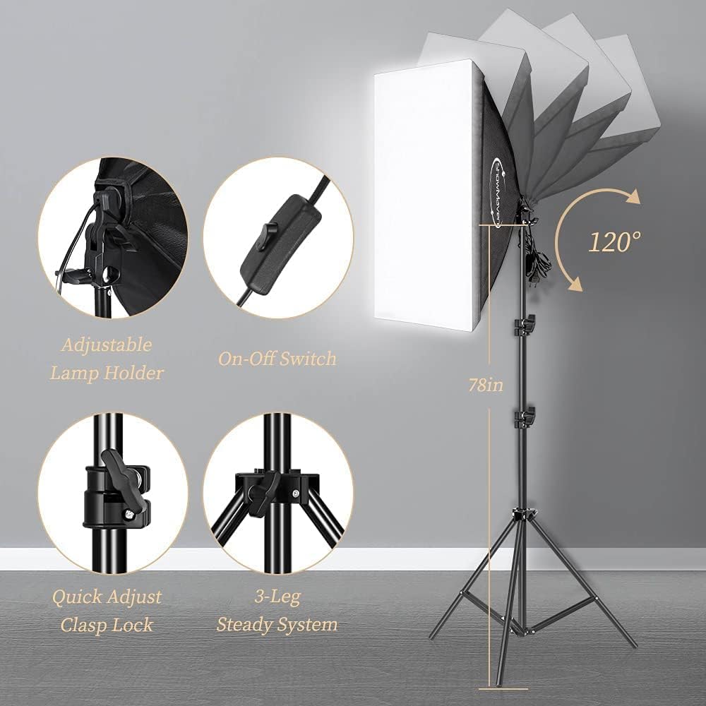 ShowMaven Photography Lighting Kit, Softbox Lighting Kit with Photo Backdrop ...