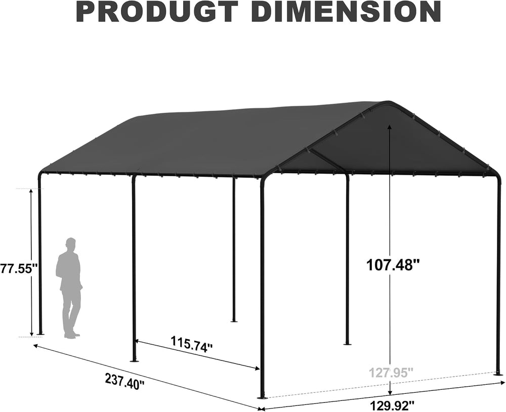 10 x 20 FT Carport Heavy Duty, Portable Garage Canopy Outdoor(Grey)