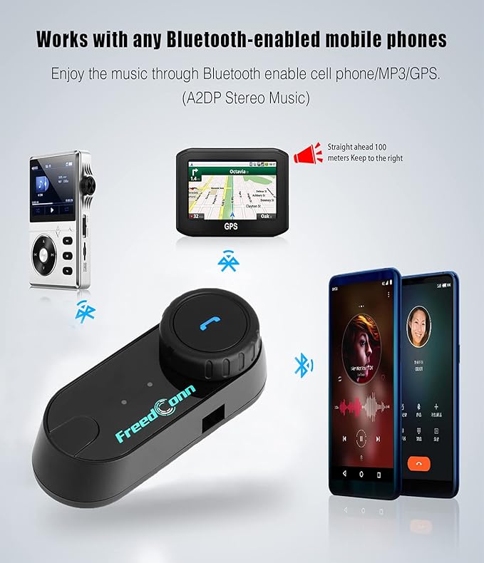 FreedConn Motorcycle Bluetooth Headset, TCOM VB 2-Way 800M Helmet Communicati...