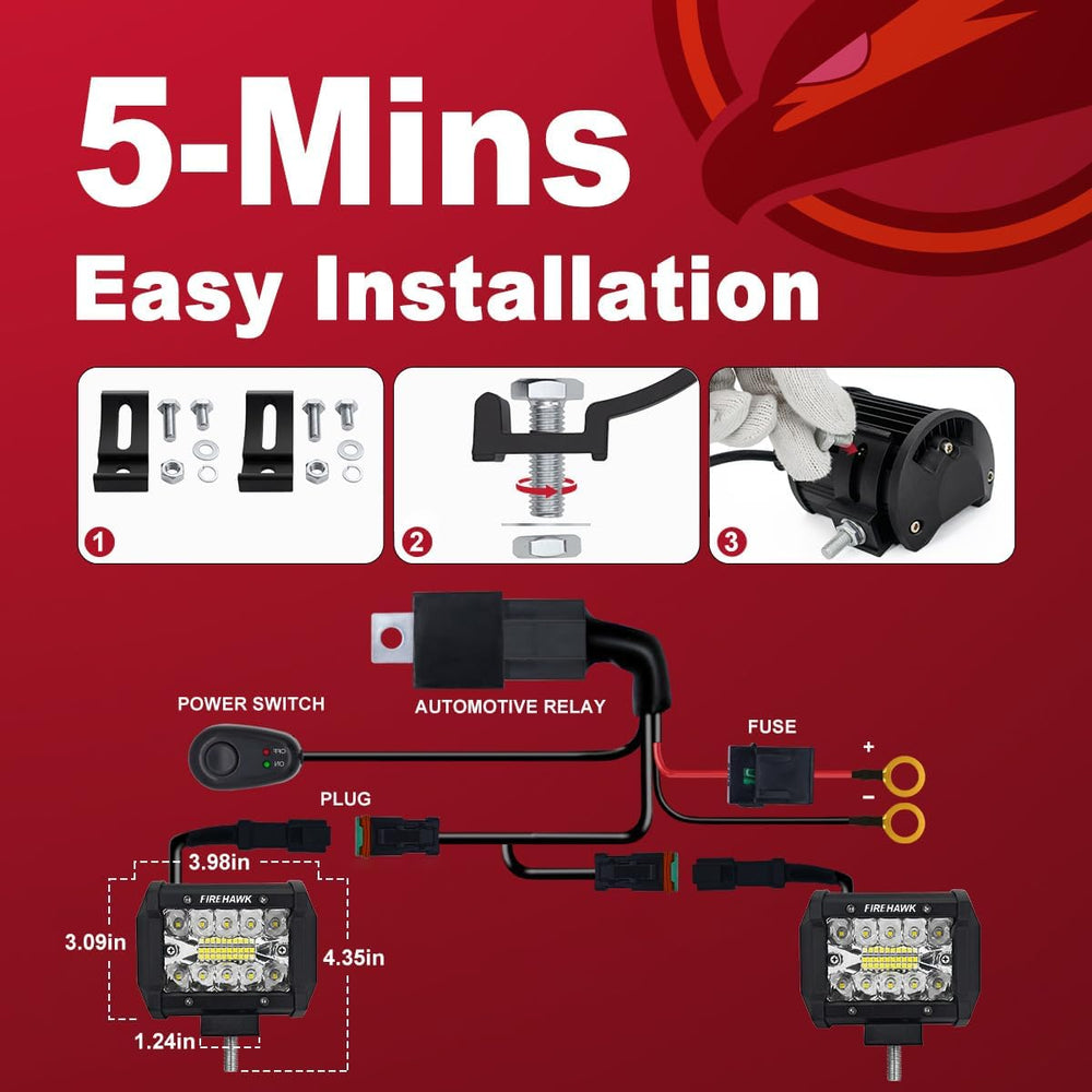 Firehawk LED Light Pod Bar 4 Inch 30,000LM 2PCS, 2026 New Japanese Chips, Spo...
