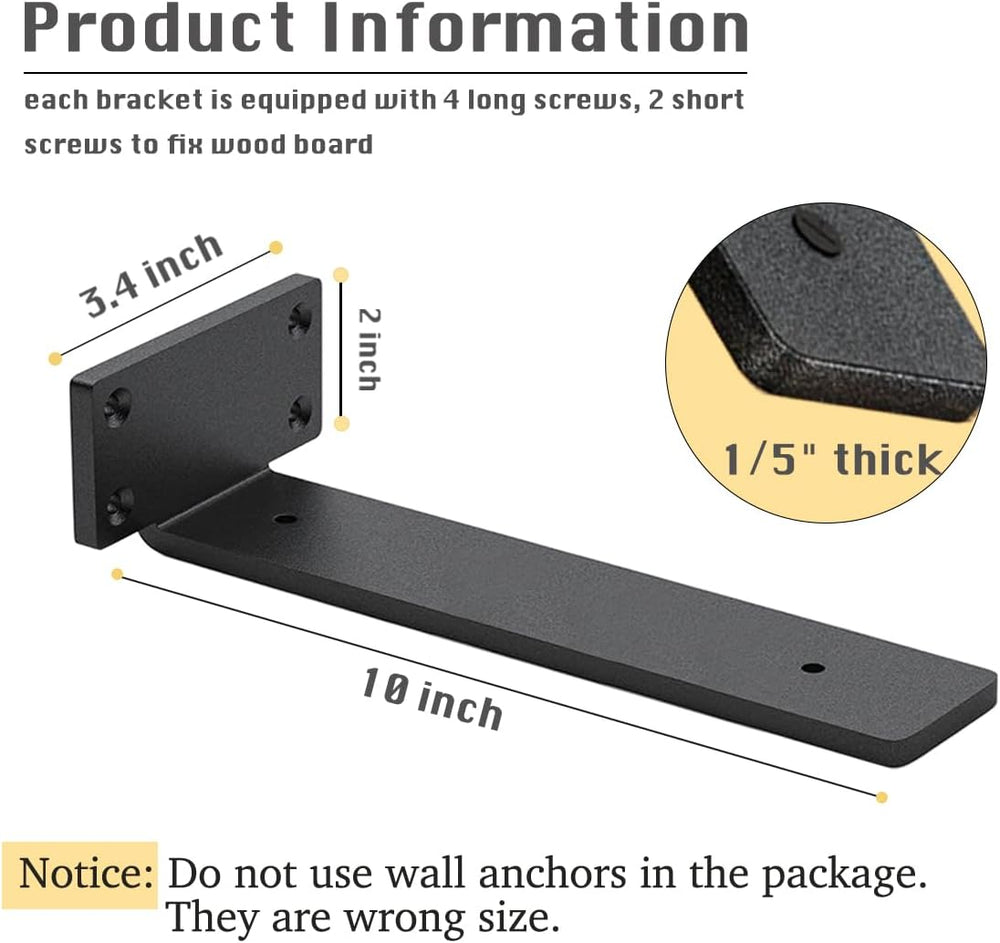 8 Pack Shelf Brackets 10 Inch Floating Shelf Bracket 1/5 inch Thick Heavy Dut...