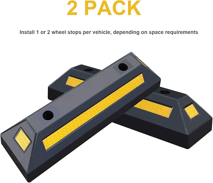 2 Pack Rubber Parking Guide Blocks Heavy Duty Wheel Stop Stoppers