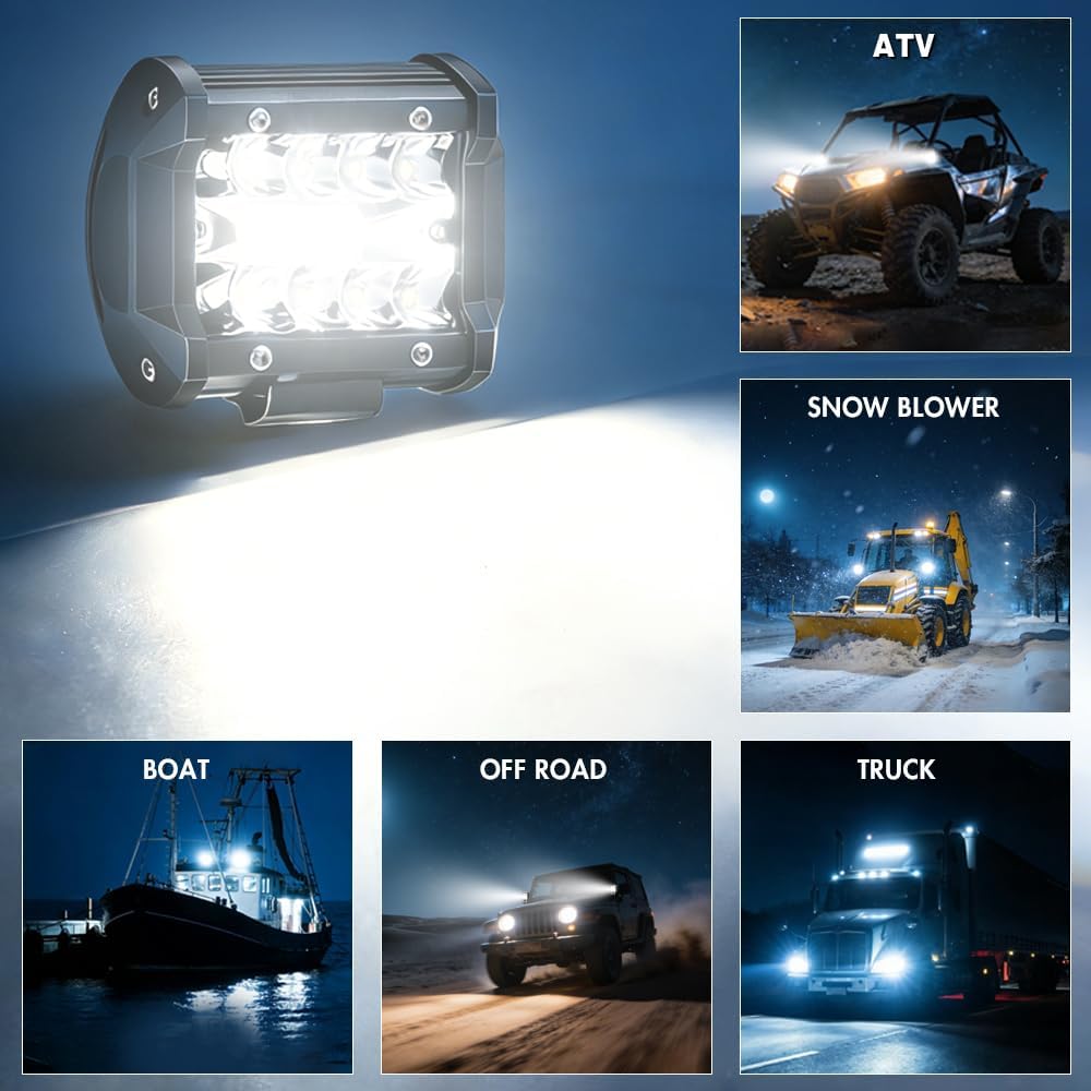 4 Inch 60W LED Light Pods 12V Triple Row Driving Fog Lamp Spot Flood Combo LE...