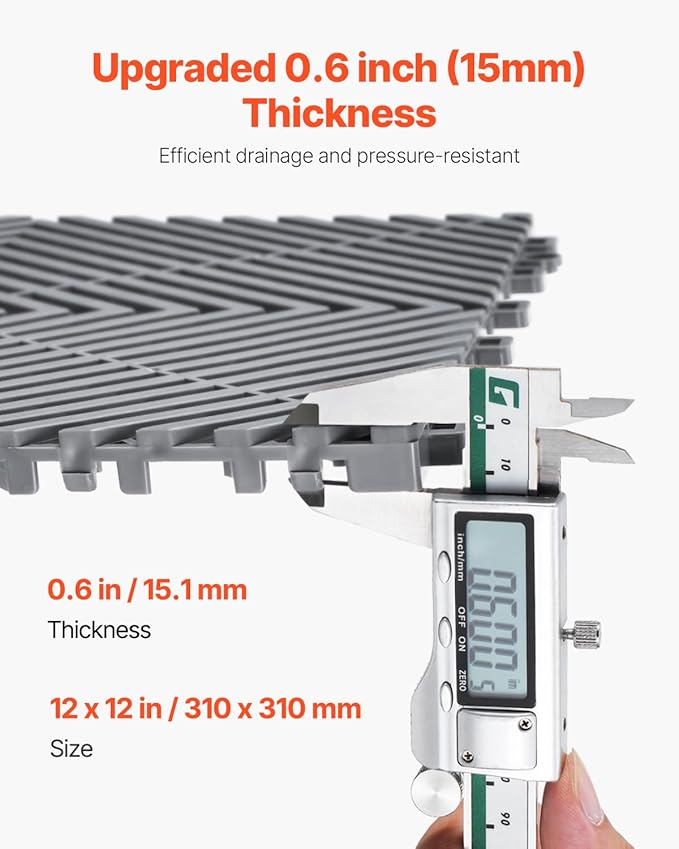 VEVOR Interlocking Drainage Mat, 12” x 12” Modular Interlocking Cushion (24 Pcs)