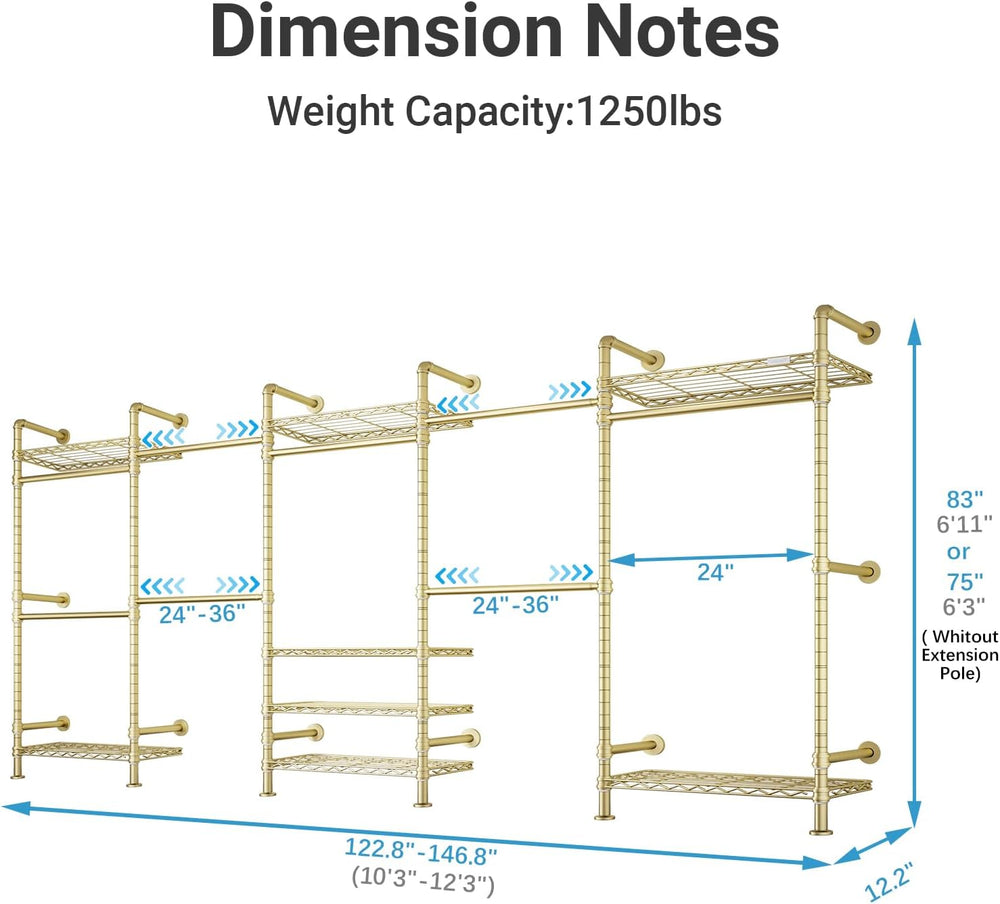 Timate F5 Expandable Wall Mounted Clothes Rack with 8 Adjustable Shelves &...