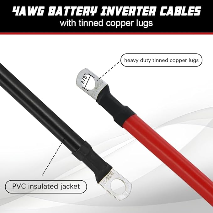 4 AWG Battery Cable 6FT 4 Gauge Pure Copper Battery Inverter Cables