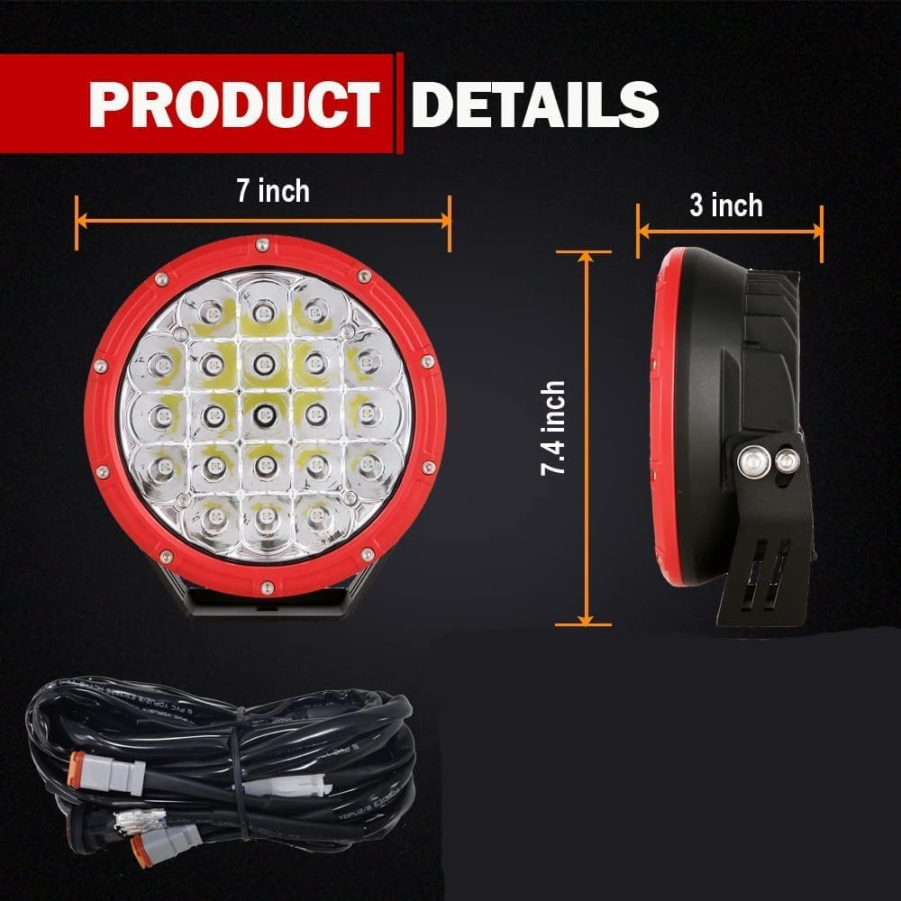 7 Inch Round LED Offroad Lights Red 210W 32000LM LED Off Road Lights
