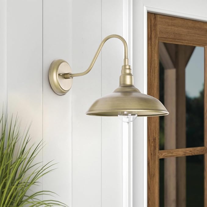 10 Inch Gooseneck Barn Light for Farmhouse, Brass Exterior Barn Style Light
