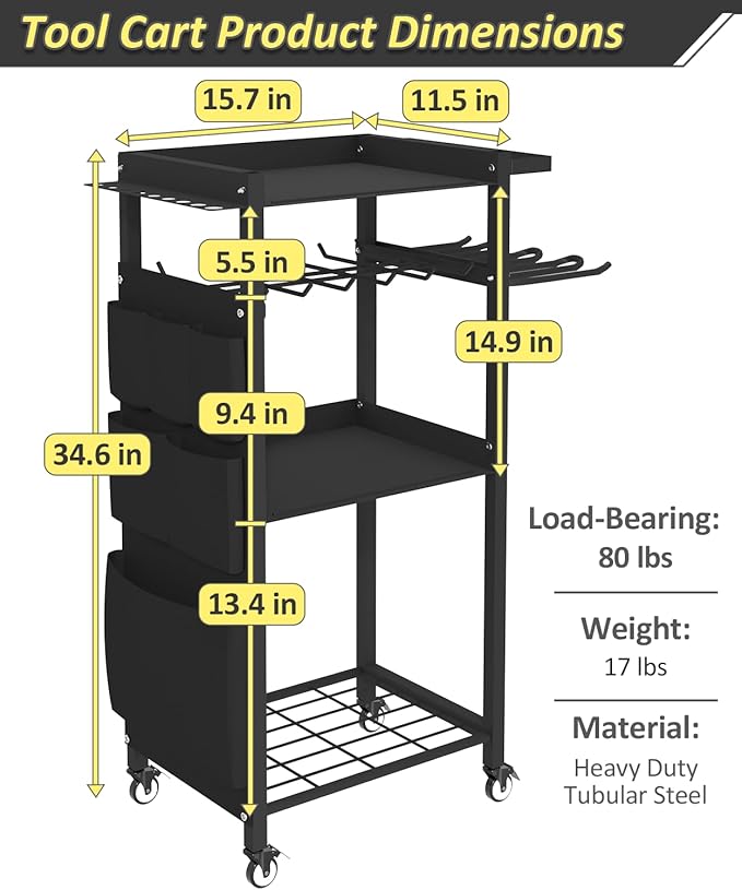 Artibear 4-Tier Rolling Power Tool Organizer Storage Cart, Garage Organization