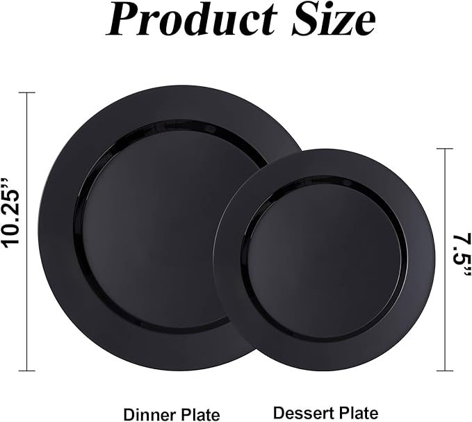 200PCS Black Plastic Plates Set, 100 10.25 inch Dinner Plates and 100 7.5 inc...
