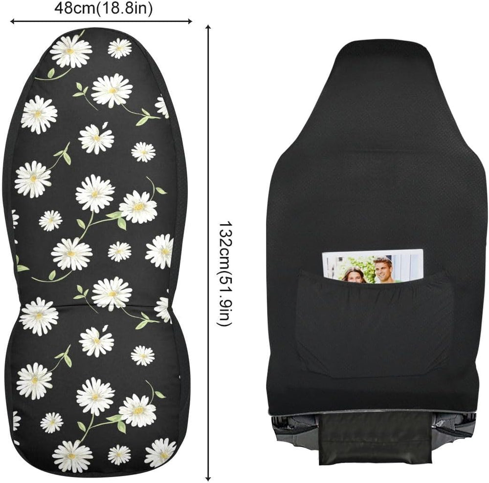 Daisy Car Seat Covers Set of 2,Cute Daisy Flowers Black Design Universal Auto...