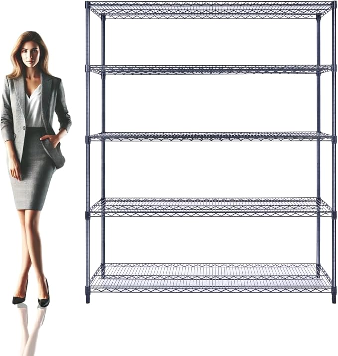 60"x18"x72" Black 5-Tier Premium Wire Shelving NSF 4000 LBS MA...