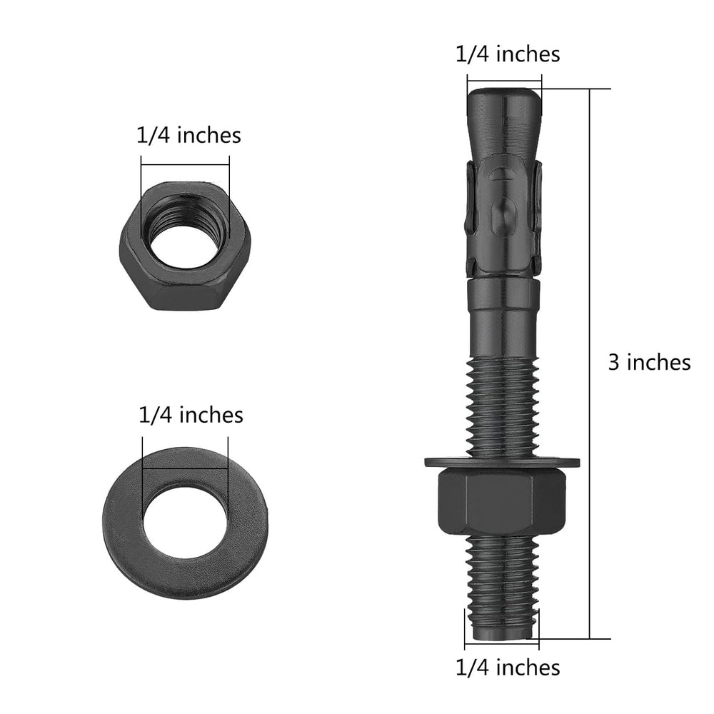 Wensilon 100Pcs 1/4x3 Inch Standard Fasteners for Heavy-Duty Black Wedge Anch...