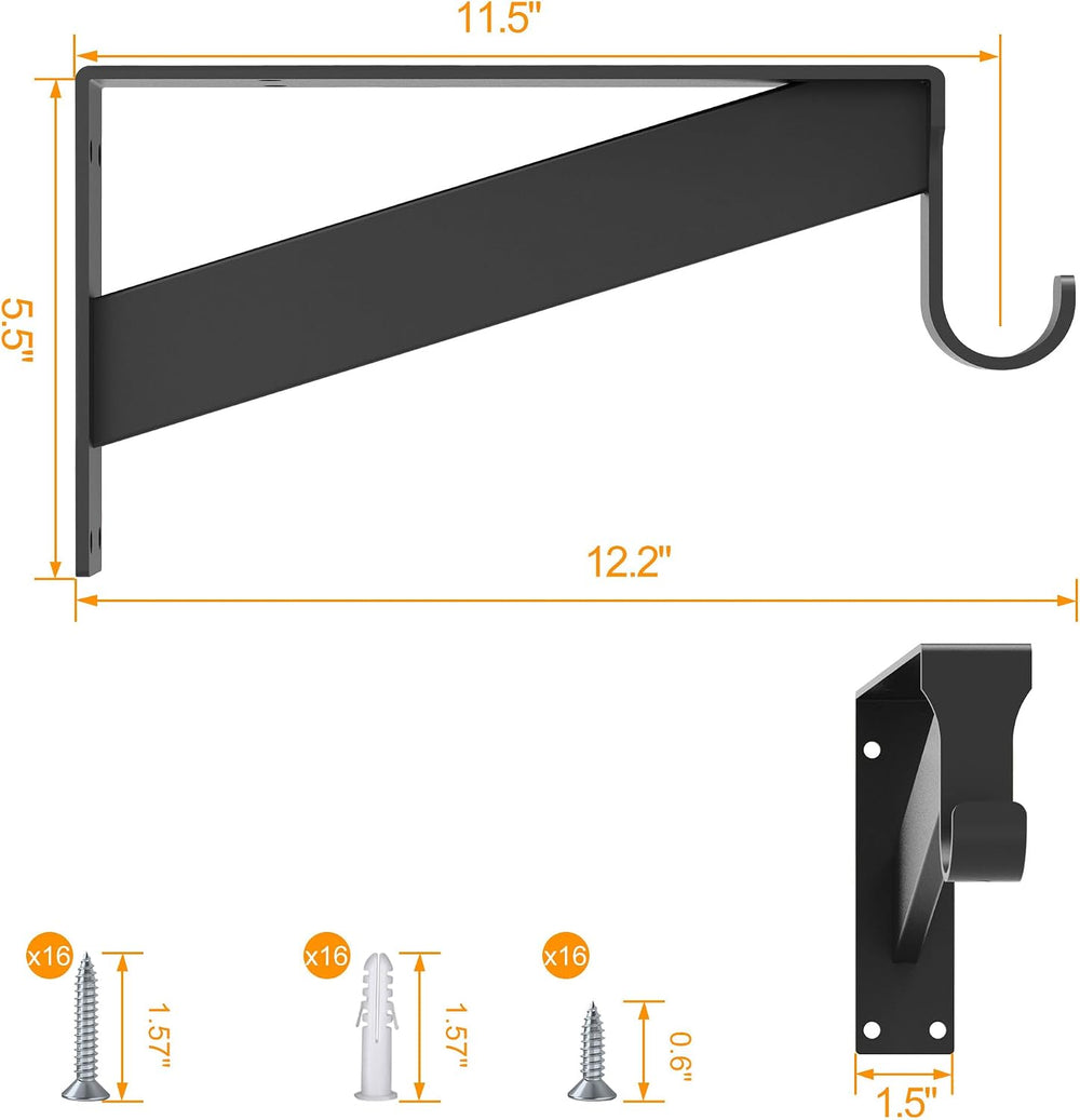 Heavy Duty Closet Rod Support Bracket 12 inch 400lbs Capacity Wall Mounted Cl...
