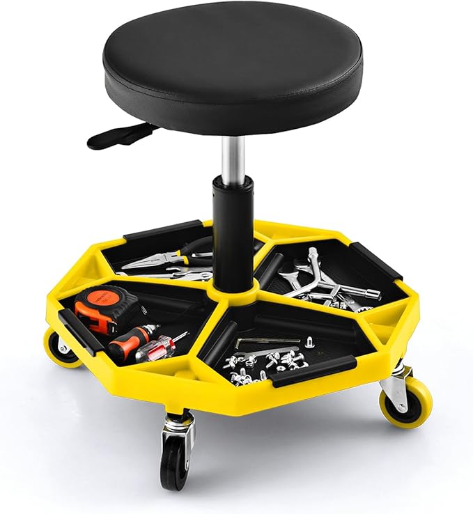 IRONMAX Rolling Mechanic Stool, Adjustable Shop Stool Creeper Seat
