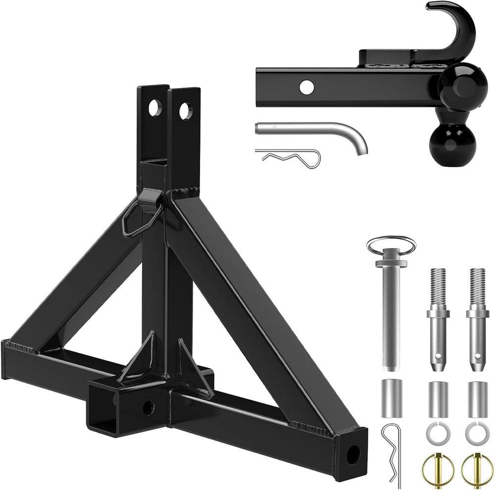 3 Point Trailer Hitch 2” Receiver for Category 1 Tractor Quick Hitch, Black