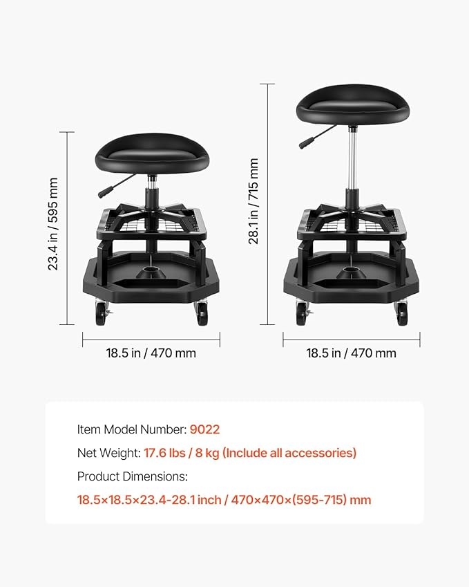 VEVOR Industrial Black Pneumatic Garage Seat/Work Stool