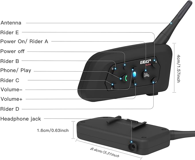 V6 Pro Motorcycle Helmet Bluetooth Intercom Headset 1200M 2 People Full Duple...