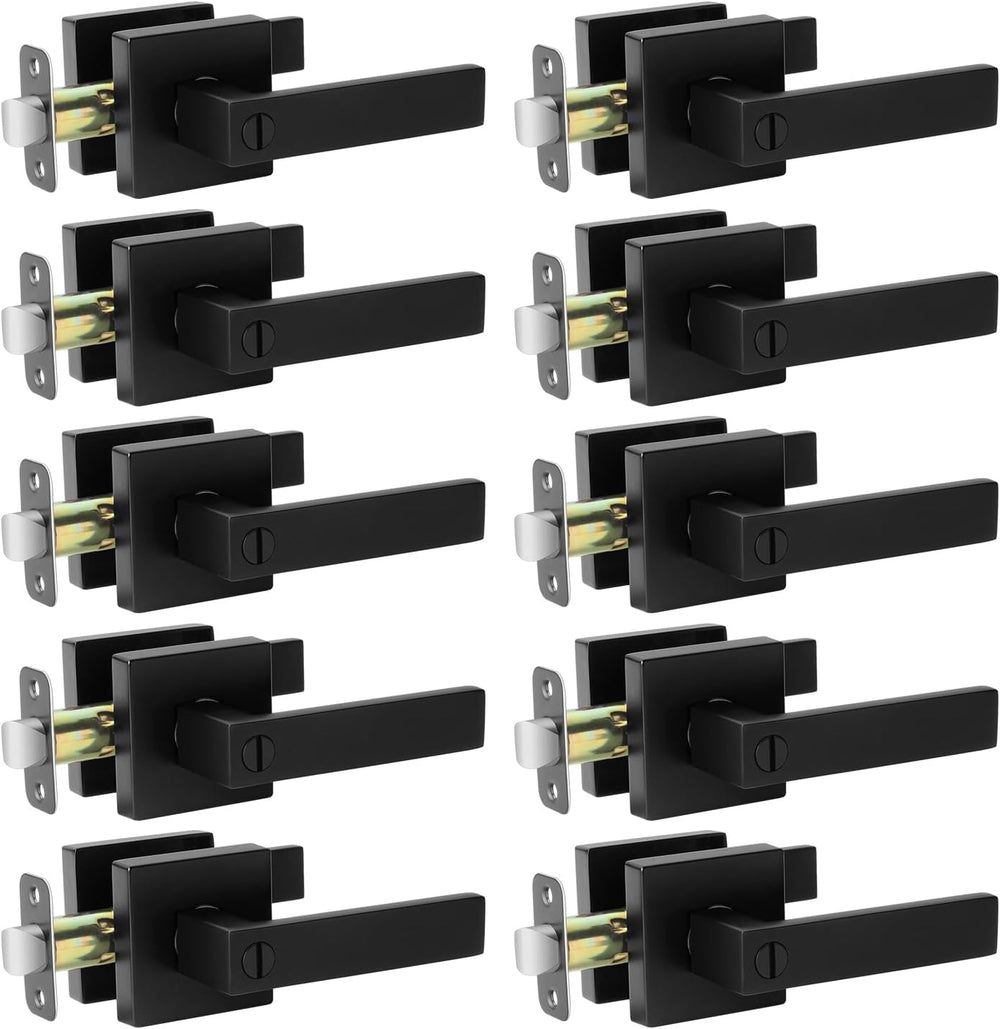 AIKKIL 10 Pack Black Door Handle Interior Knobs Privacy Keyless Levers Lock